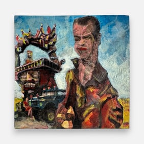 Artist Signed "Richard Nixon & The Wonders of the Orient" Oil on Board Painting