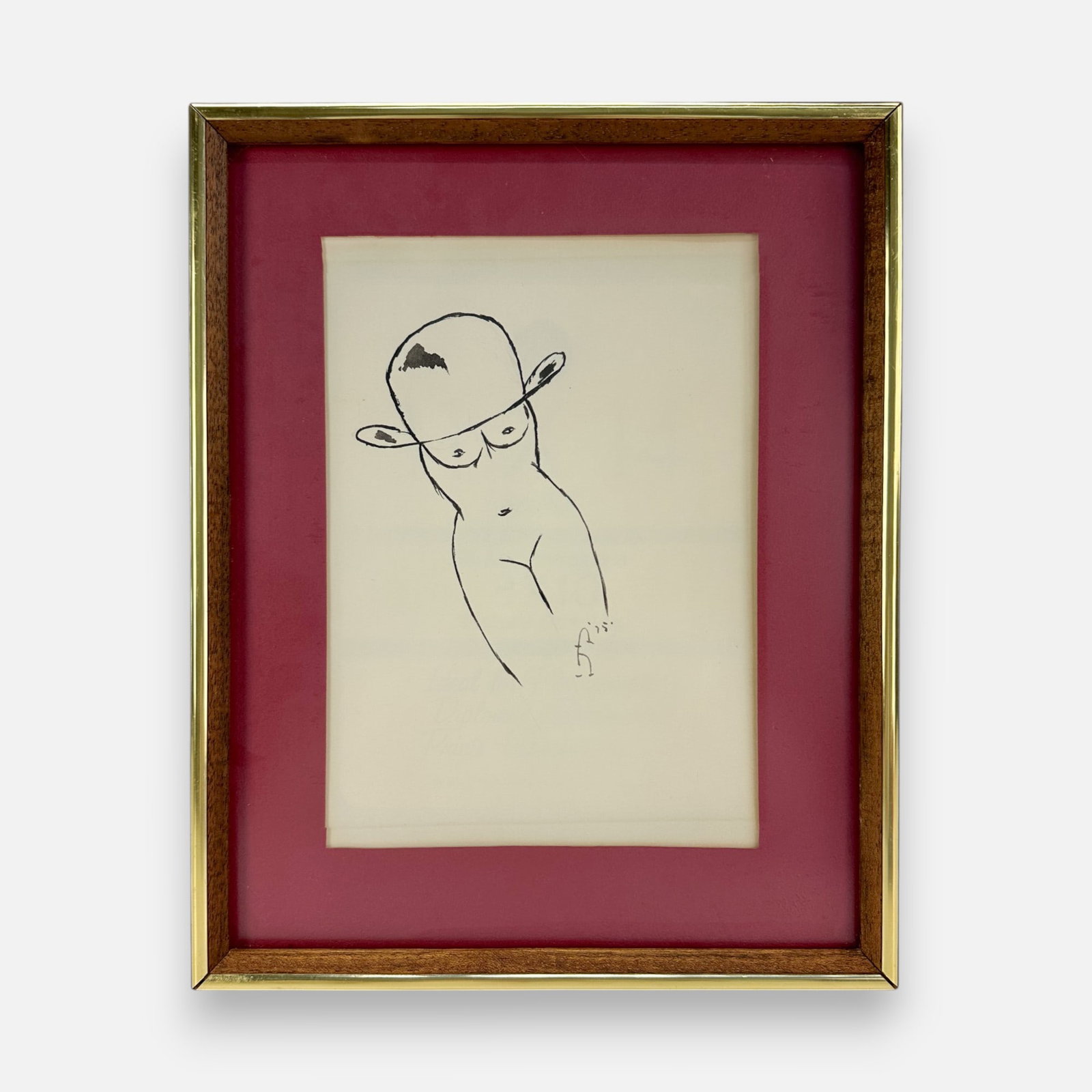 Artist Signed 1975 Bowler Hat Nude Woman Pen & Ink Drawing Framed: Indistinctly signed lower right of image. Approx. sight size 10 1/4" x 7 1/4". For shipping, we highly recommend Donald Camden at UPS Store 4608. Alternatively, reach out to one of our preferred shipp