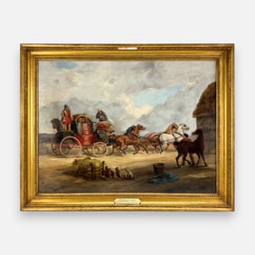 Charles Cooper Henderson (Attr) "The Exeter & London Royal Mail" 19thC Oil on Canvas Painting Framed