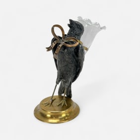 Vintages Petites Choses Cast Bronze, Brass and Glass Bird Bud Vase Sculpture