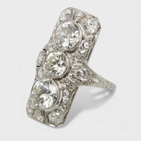 Fine Art Deco Platinum & Diamond Ladies Cocktail Dinner Ring Size 5.25