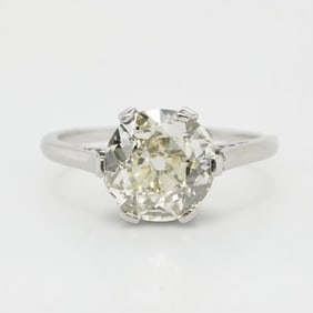 Fine Art Deco 2ct Diamond Solitaire & Platinum Engagement Ring Size 5.25