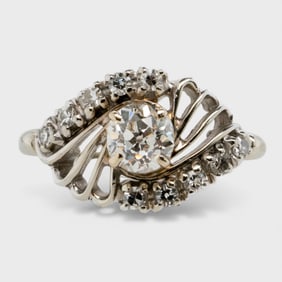 Fine Vintage 3/4ct Diamond & 18K Yellow Gold Engagement or Cocktail Ring Size 5.25