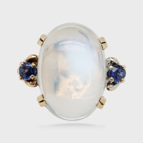 Fine Moonstone & Blue Topaz 14K Yellow Gold Gemstone Cocktail Ring Size 5