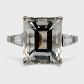Fine 14K Gold Emerald-Cut White Topaz Ladies Gemstone Cocktail Ring Size 6