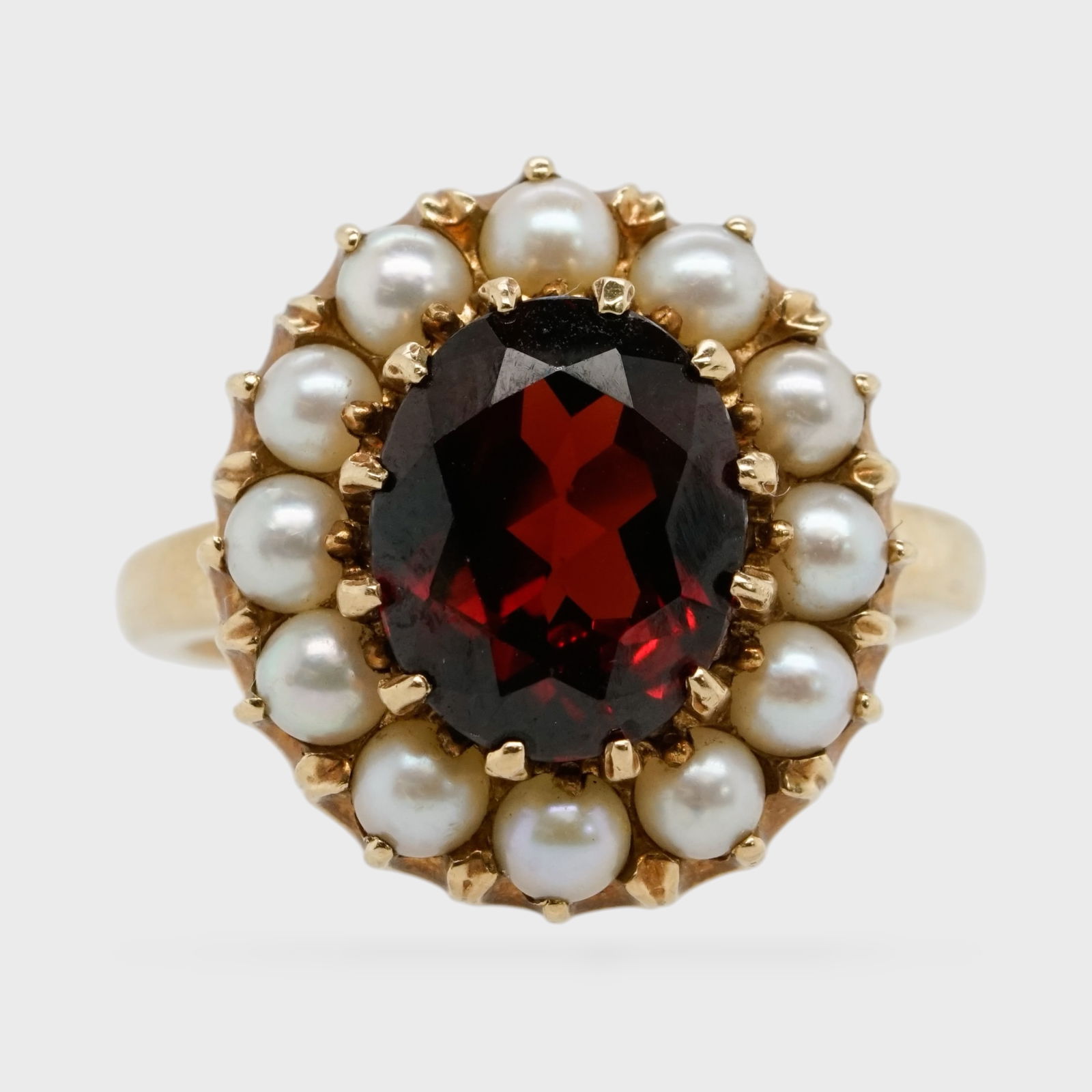 Fine Antique Victorian Style 14K Yellow Gold Garnet & Pearl Halo Ladies Ring Size 5.25 (1 of 4)