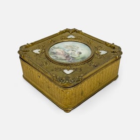 Antique French Gilt Brass Box w/Miniature Painting