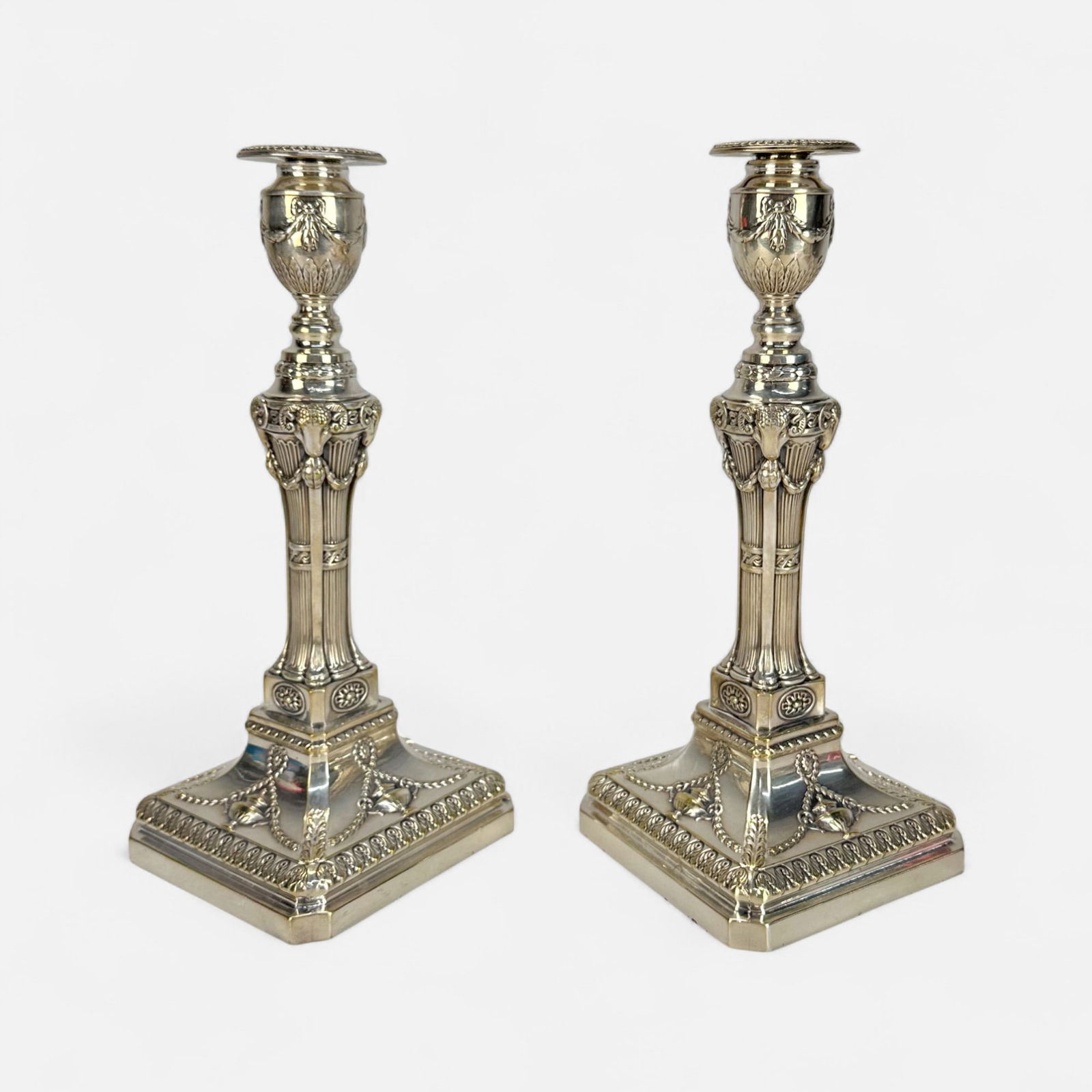 James Pinder & Co Antique 19thC Sheffield Silver Plate George III Style Candlestick Pair (1 of 10)