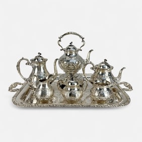 Seven Piece John Turton Sheffield Silver Plate Antique Tea Service Set