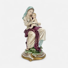 Antique Sitzendorf Madonna and Child German Hand Painted Porcelain Figurine
