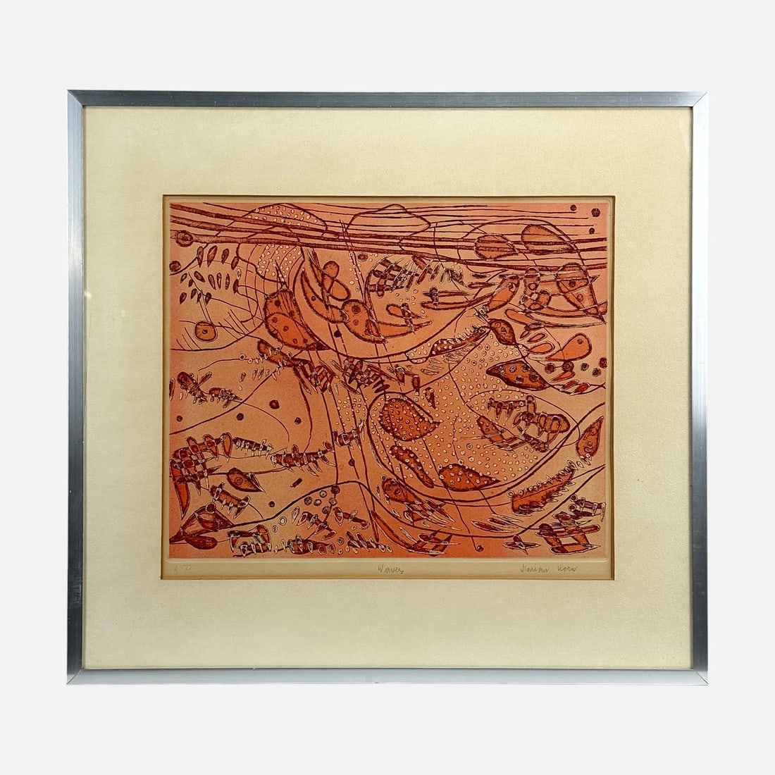 Marian Korn Artist Proof Etching Framed MCM Print (1 of 6)