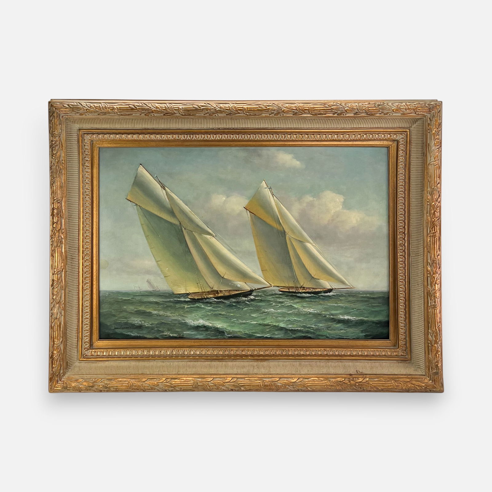 Jean Laurent Large Maritime Sailboats Oil on Canvas Painting Framed (1 of 9)