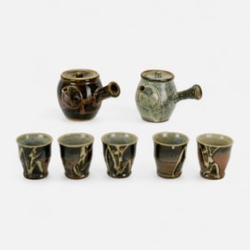 Japanese 20thC Studio Pottery Tea Kyusu's w/Five Cups