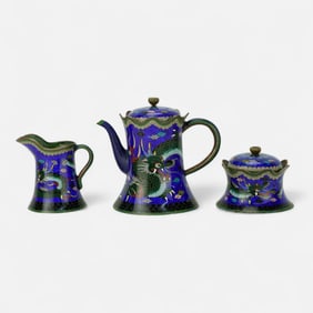 Antique Japanese Meiji Cloisonne Enamel Dragon Tea Set