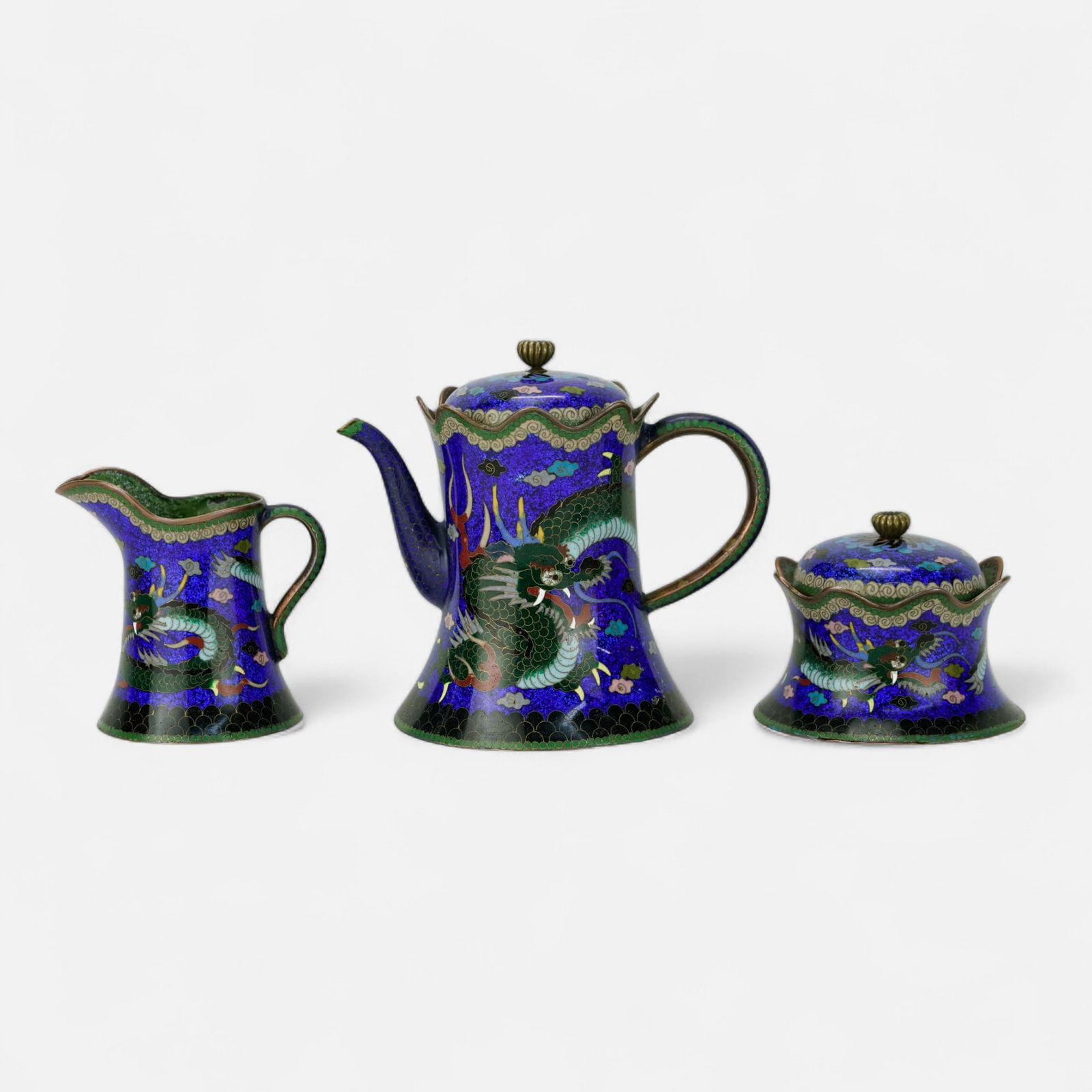Antique Japanese Meiji Cloisonne Enamel Dragon Tea Set (1 of 14)