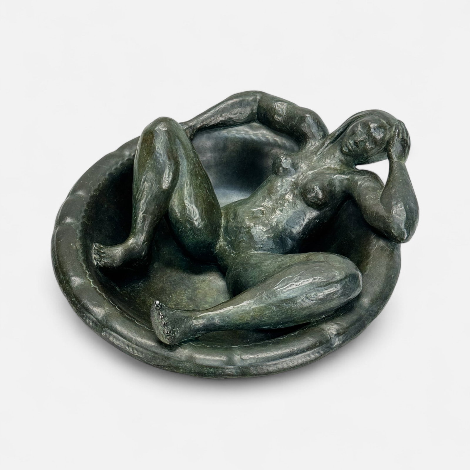 Ella Tulin Nude Woman Bathing in a Round Tub Artist Proof Bronze Sculpture: Aritst proof sculpture by American artist Ella Tulin (1931-2006). Good condition as shown. Signed, editioned "AP", and marked with foundry stamp as shown. For shipping, we highly recommend Donald Camd