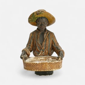 Antique 19thC Painted Plaster Chalk Blackamoor Figure of Young Man w/Basket