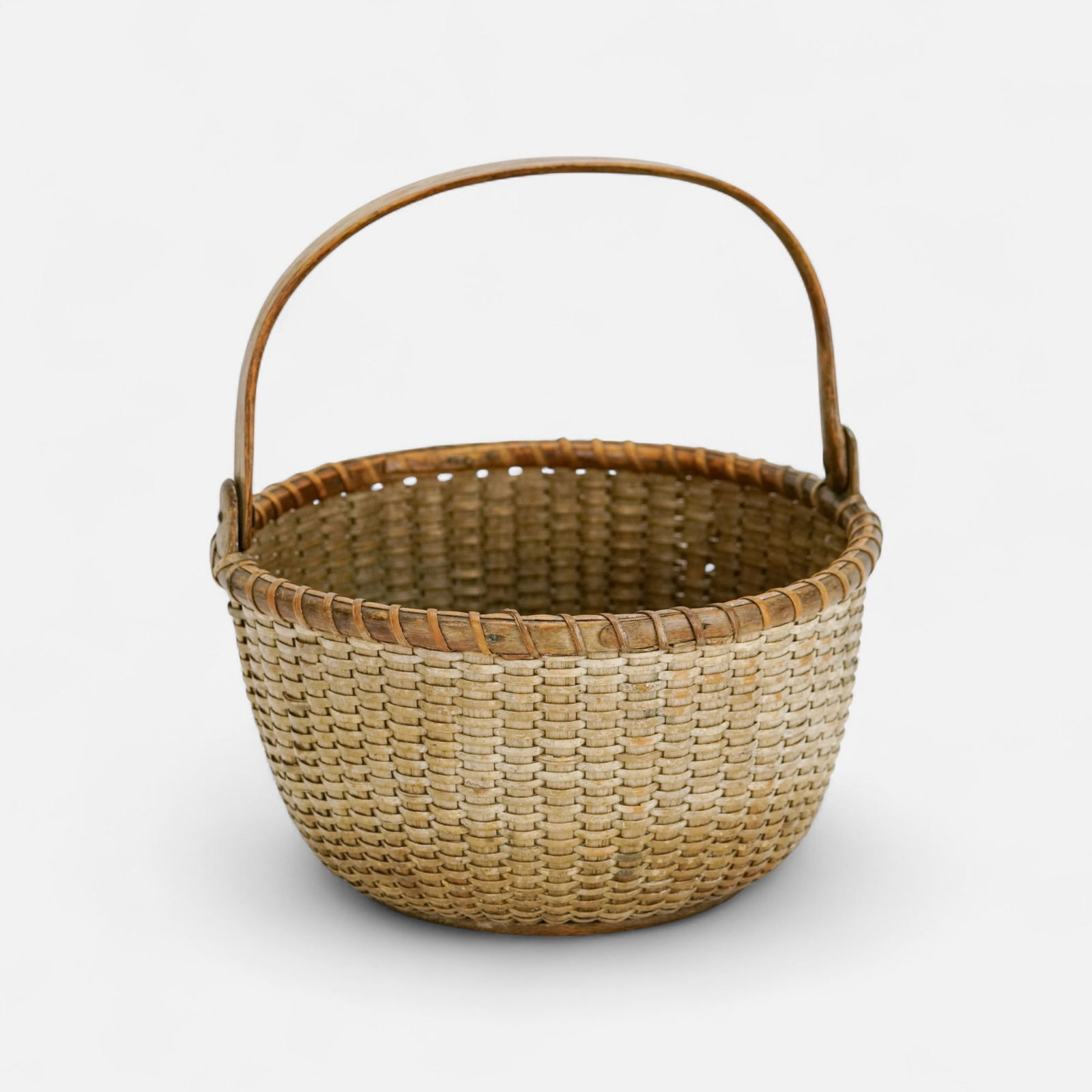 Antique 19thC Nantucket Lightship Swing Handle Basket w/Turned Wood Base #2 (1 of 12)