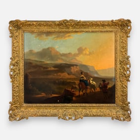 Antique American Oil on Board Luminist Framed Western Expansion Landscape Painting