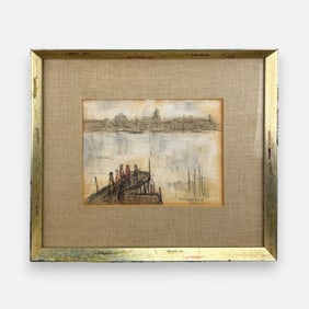 Sol Wilson Harbor Scene Framed Pastel on Paper Impressionist Painting Drawing