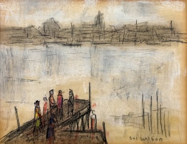 Sol Wilson Harbor Scene Framed Pastel on Paper Impressionist Painting Drawing