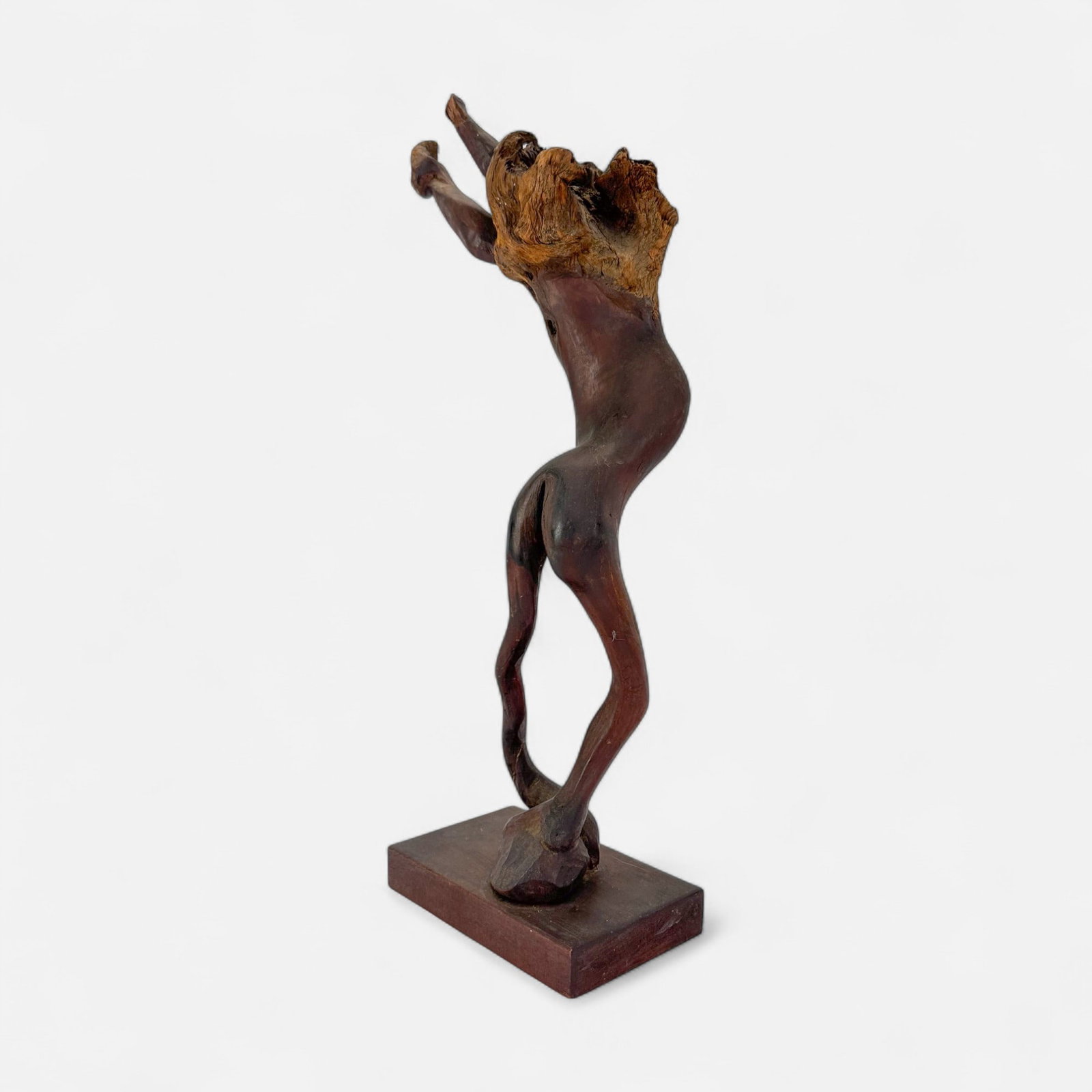American Folk Art Root Sculpture Carved Wood Biomorphic Nude Woman: Ca. late 19th to early 20thC. Remains in very good original condition, with rich patina and surface wear consistent with age. This is a great example of the folk artist using the natural contours of t