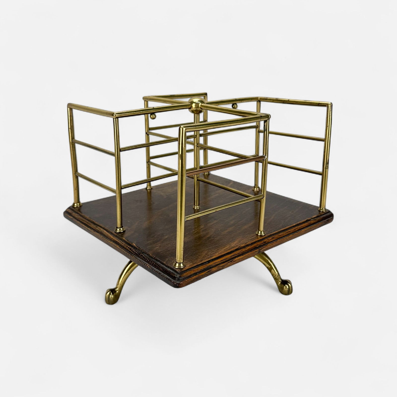 Antique American 19thC Oak Wood and Brass Table-Top Lazy Susan (1 of 7)