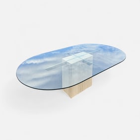 Mid Century Modern Italian Faux Travertine and Glass Dining Table