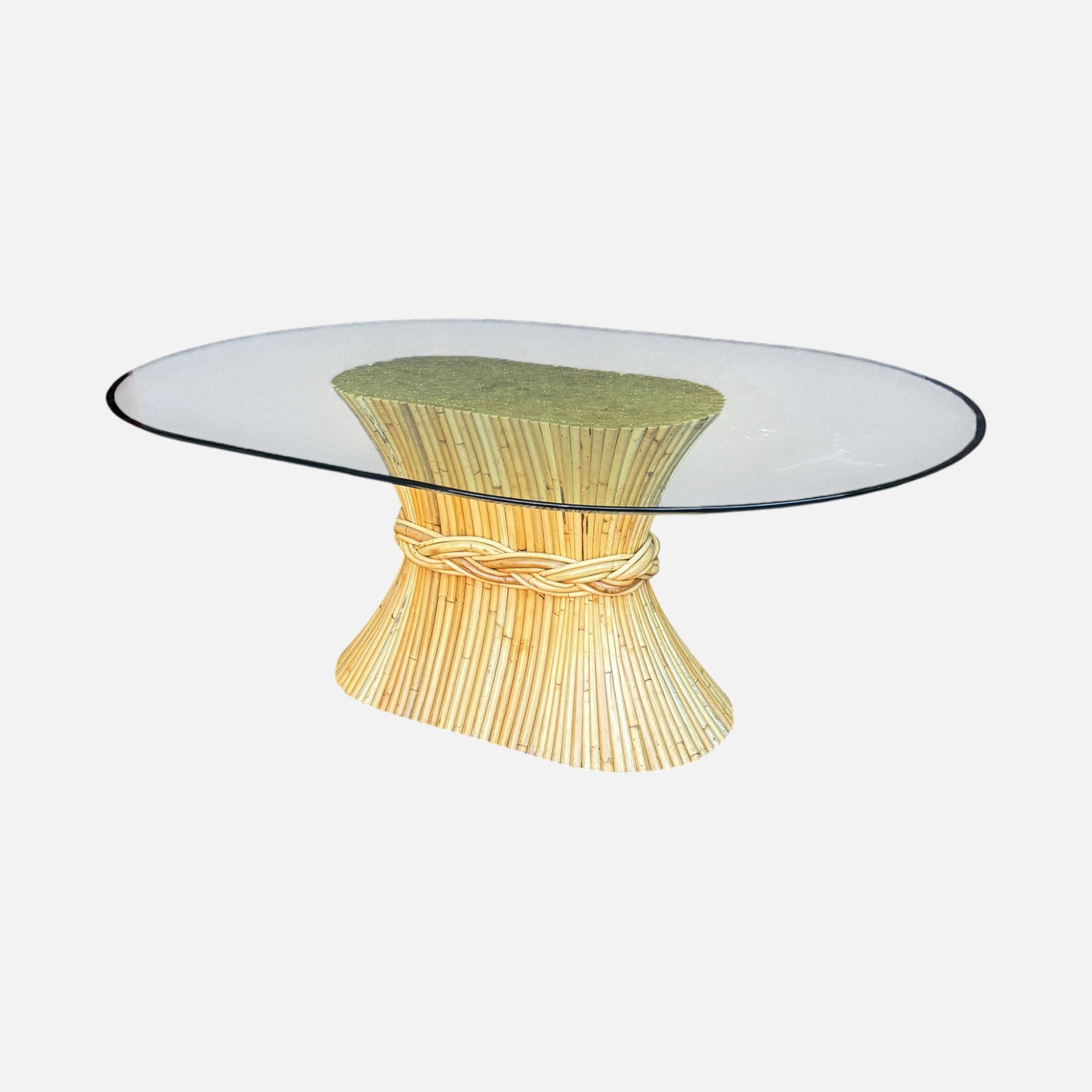 McGuire of San Francisco Bamboo & Glass "Sheaf of Wheat" Oval Dining Table w/Glass Top (1 of 8)