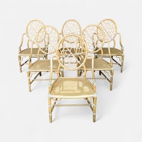 McGuire of San Francisco Bamboo & Rattan Dining Arm Chairs Set of Six
