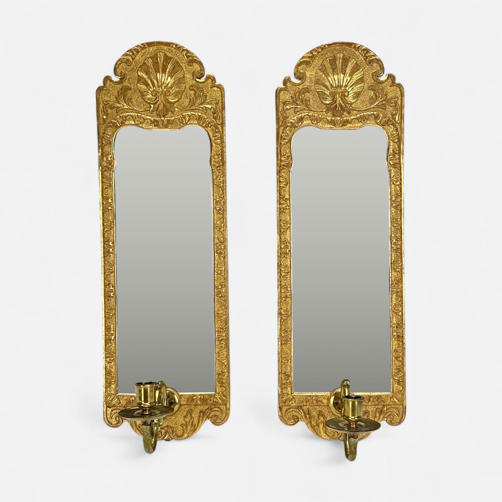 Pair Carved Giltwood, Cast Brass and Beveled Glass Mirrored Wall Candle Sconces (1 of 5)