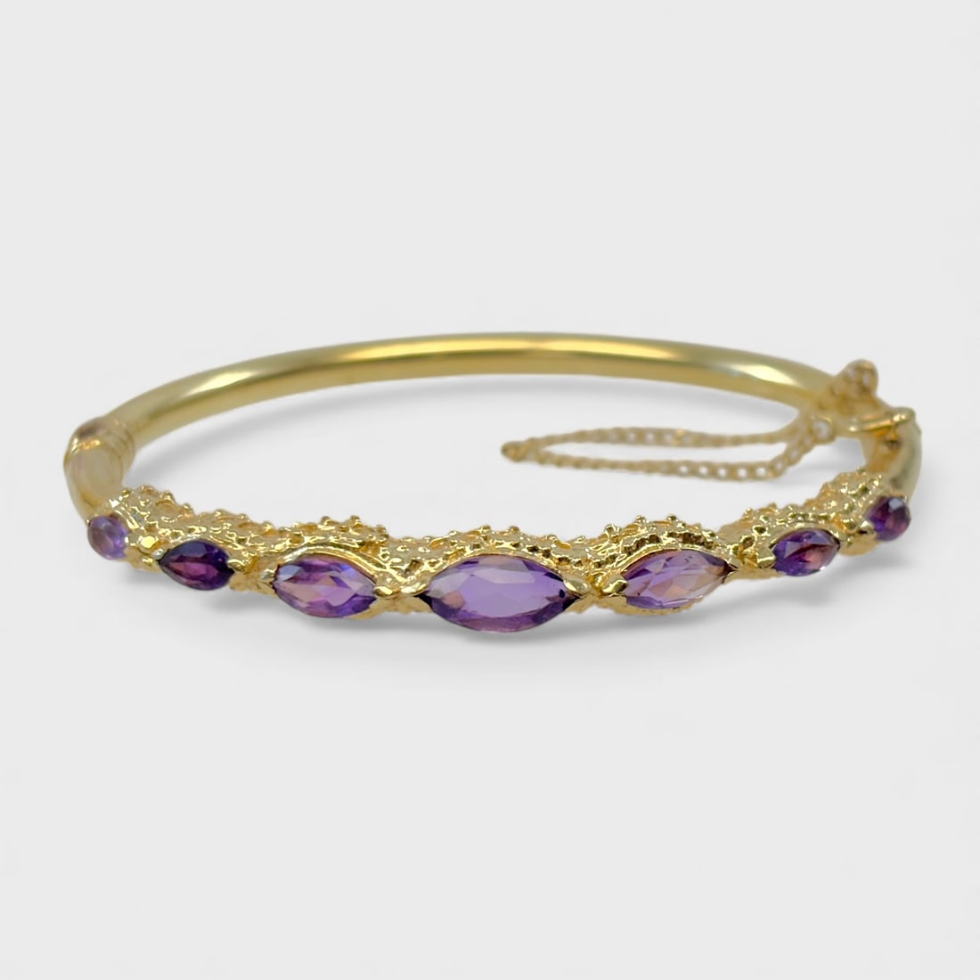 Fine 14K Yellow Gold and Amethyst Gemstone Hinged Bracelet 15.7 Grams (1 of 6)