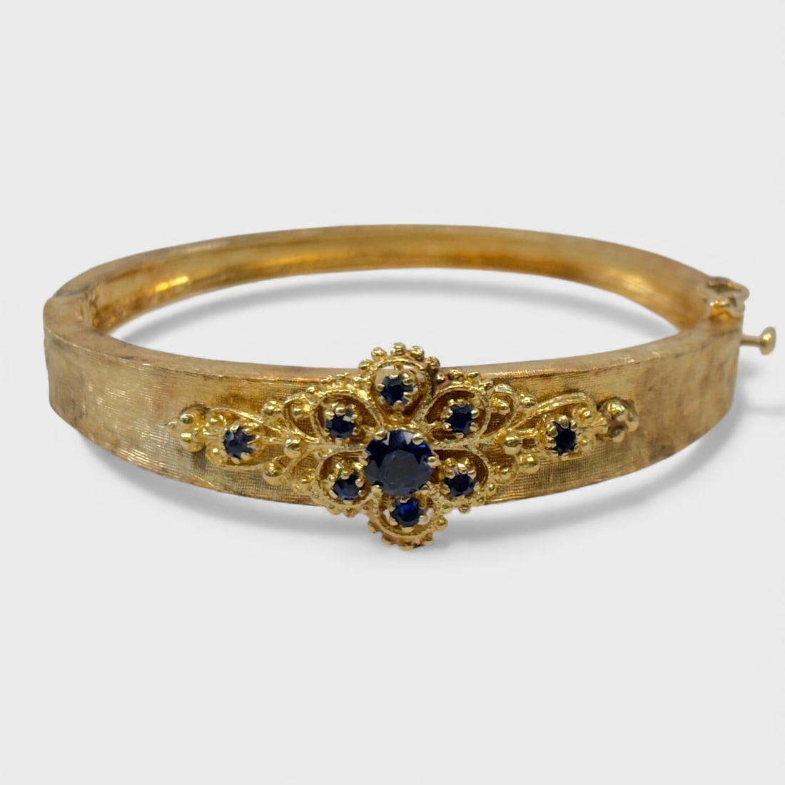 Fine 14K Yellow Gold and Blue Sapphire Hinged Gemstone Bracelet 19 Grams (1 of 7)