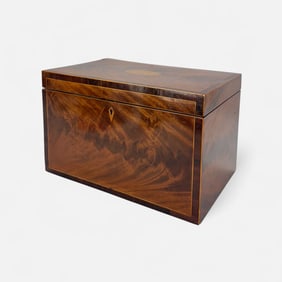 Antique Large Shell Inlaid Tea Caddy Walnut Wood Veneer Box w/Inserts