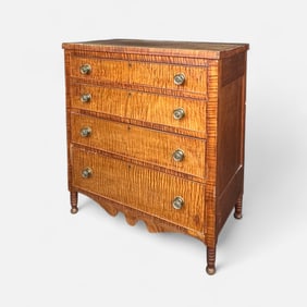 Antique American Federal Tiger Maple Wood Chest of Drawers