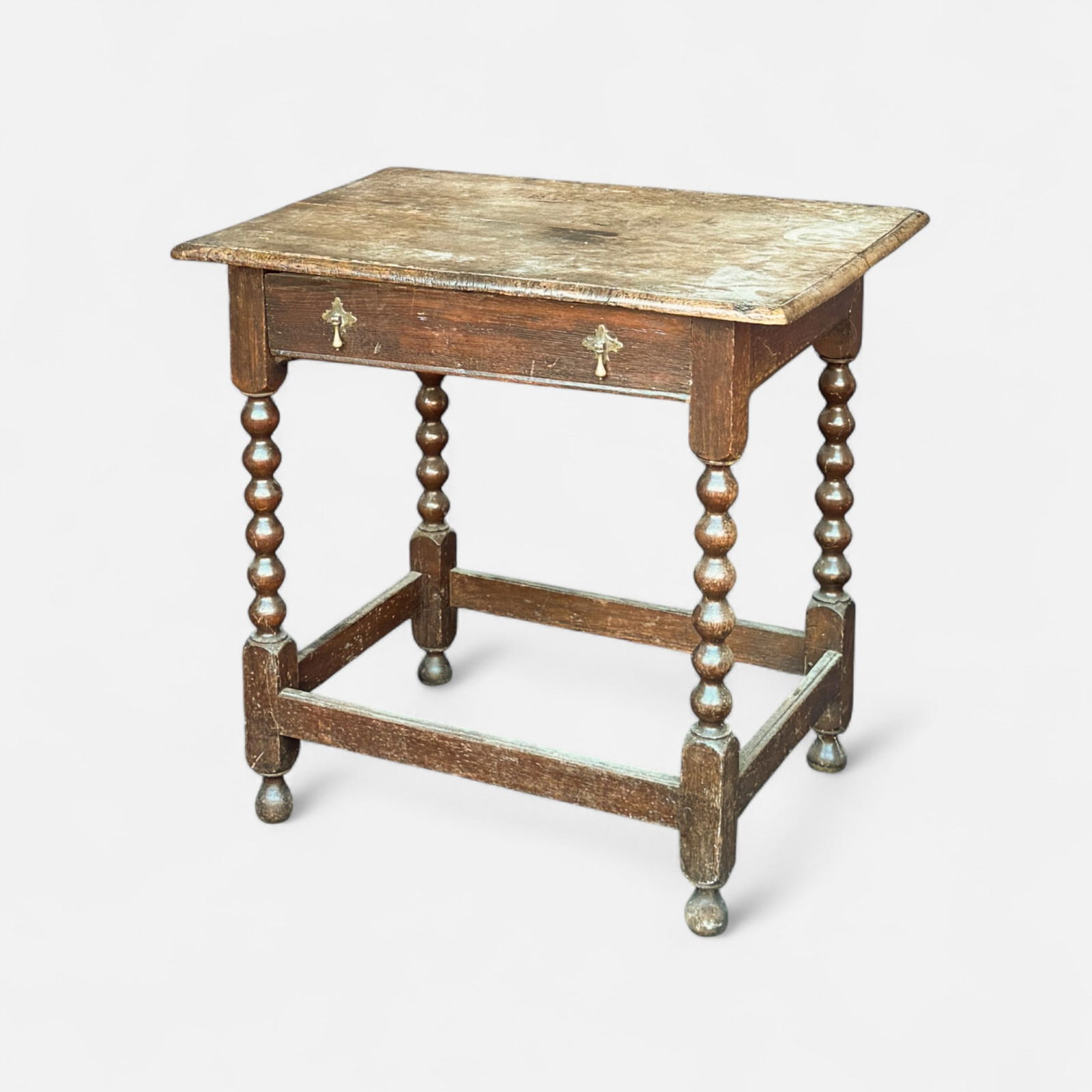 Antique English Turned Wood Oak One-Drawer Side Table (1 of 8)
