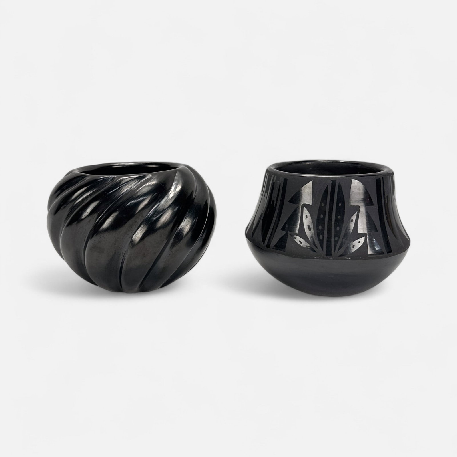Madeline Tafoya Santa Clara Black-on-Black Bowl Native American Vessels: Ca. last half 20thC. Two bowls offered in this listing. Very good with no chips, cracks or repairs. For shipping, we highly recommend Donald Camden at UPS Store 4608. Alternatively, reach out to one o