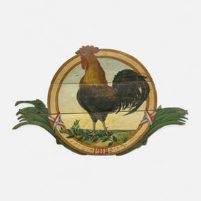 Antique French Hand Painted Carved Wood Rooster Folk Art Wall Plaque
