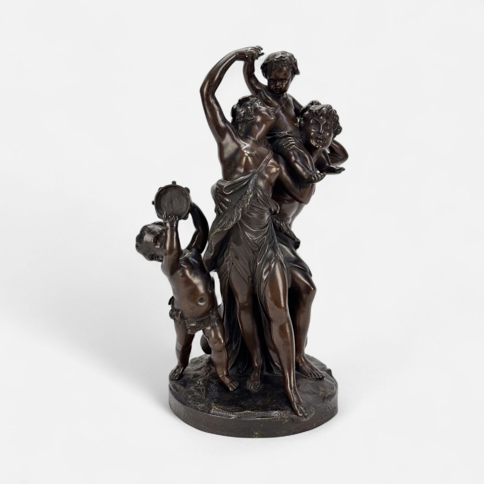 Claude-Michel Clodion (After) Bacchanalia Family Group Bronze Sculpture: Very good with minor surface wear and discoloration.For shipping, we highly recommend Donald Camden at UPS Store 4608. Alternatively, reach out to one of our preferred shippers listed at the link belo