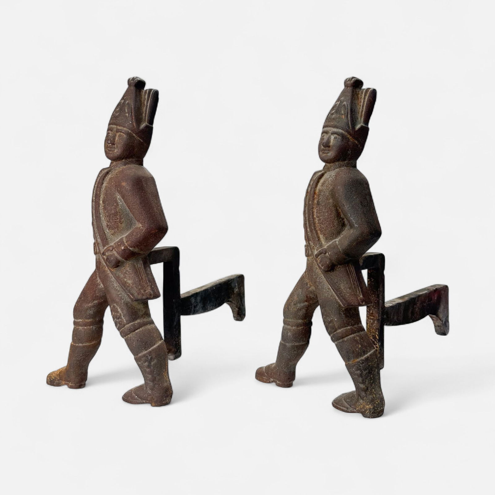 Pair Antique Cast Iron Hessian Soldier Fireplace Andirons (1 of 6)