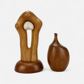 Two Biomorphic Carved Wood Modernist MCM Sculptures