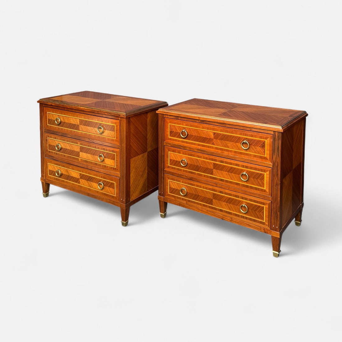 Pair Modern History Villeneuve Inlaid Nightstand Three-Drawer Chests (1 of 8)