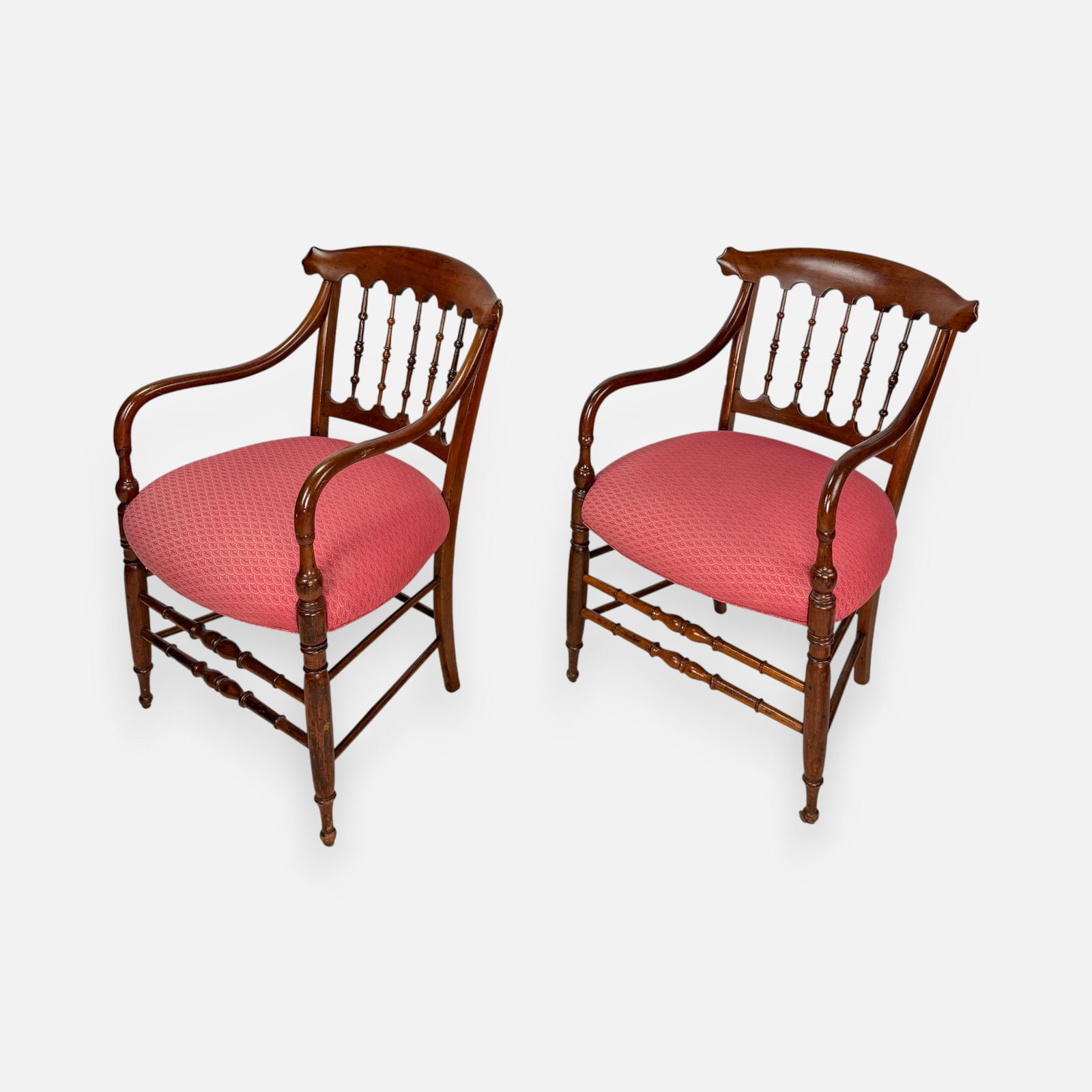 Pair Antique Walnut Turned Wood Hepplewhite Armchairs (1 of 6)