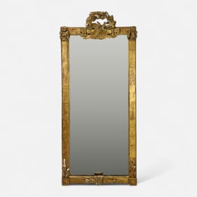 Antique Mid-19thC Carved Gilt Wood Tall Wall Mirror w/Birds and Leaves