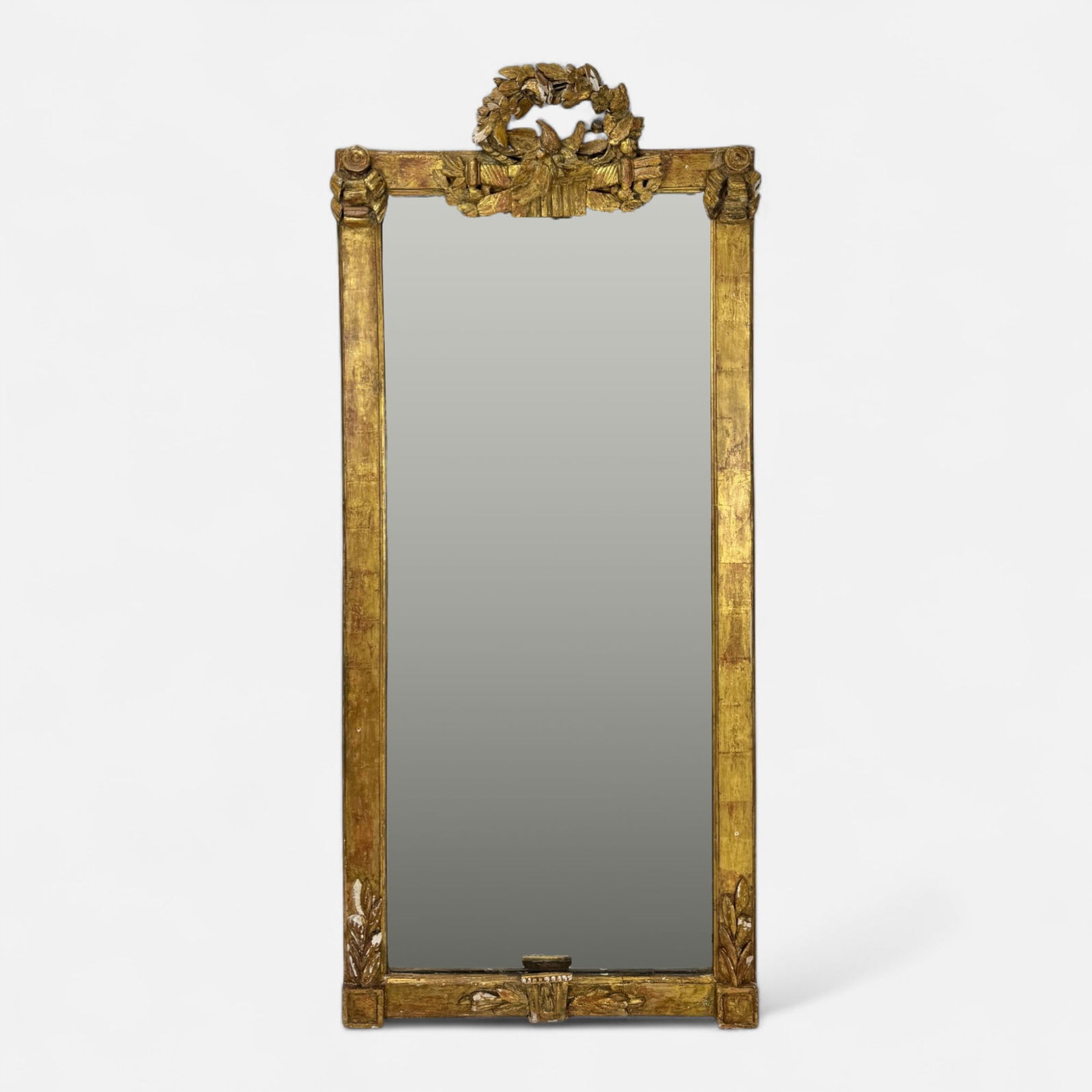 Antique Mid-19thC Carved Gilt Wood Tall Wall Mirror w/Birds and Leaves (1 of 7)