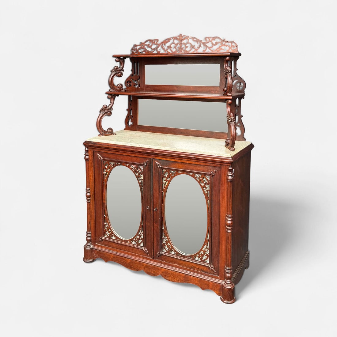 Antique Victorian Rococo Revival Marble-Top Etagere Mirrored Buffet (1 of 5)