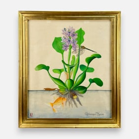 LP 1988 "Eichornia Crassipes" Original Mixed Media on Paper Painting Framed