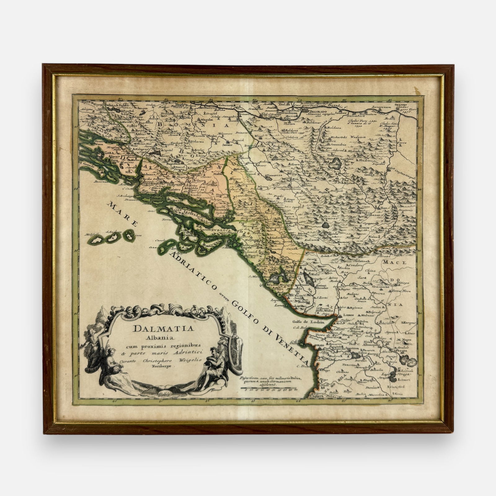Christoph Weigel "Dalmatia Albania" Hand-Colored 18thC Map Framed (1 of 7)