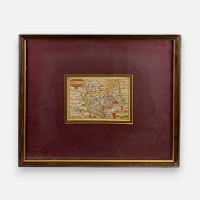 "Middlesex" Hand-Colored 17thC Miniature Map Framed