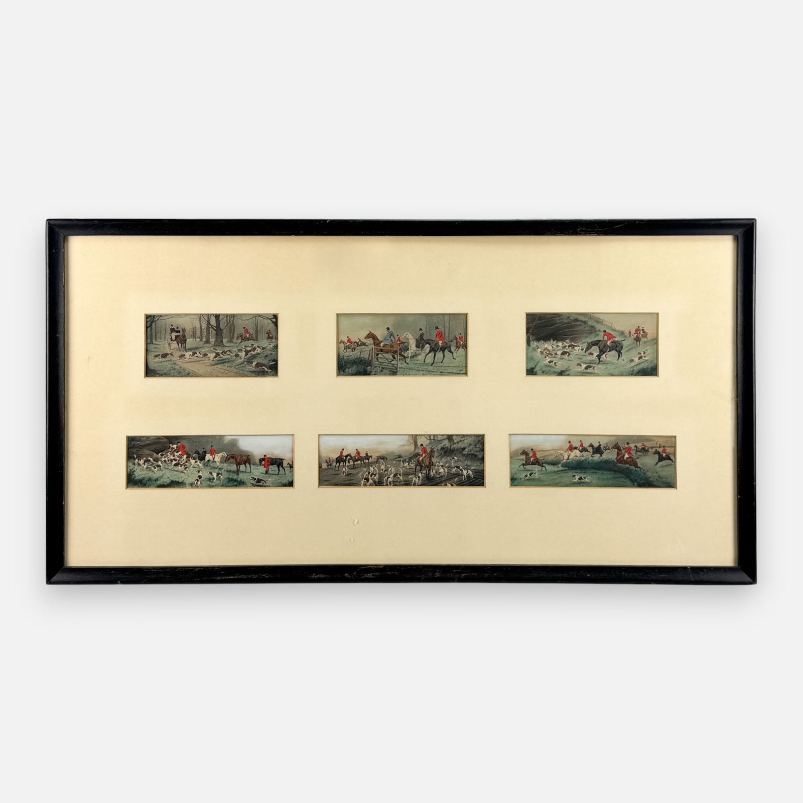 Six Antique Miniature Sporting Hunting Scene Paintings Framed (1 of 5)
